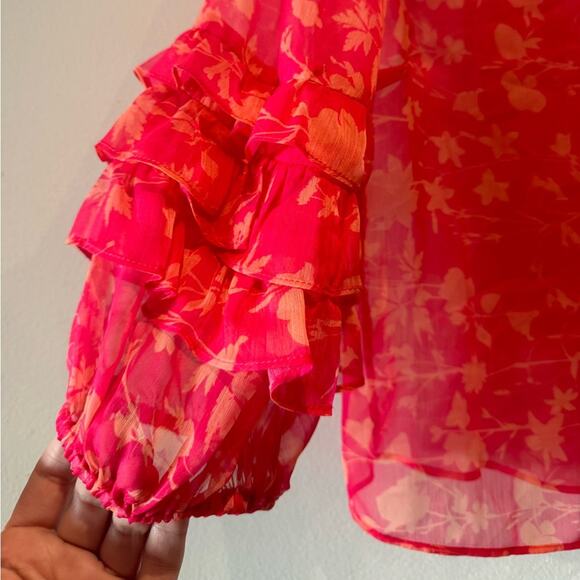 Amanda Uprichard gorgeous sheer blouse with ruffle sleeve size XS - Picture 2 of 5